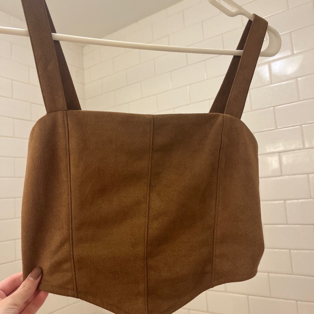 Suede Pointed Hem Corset Crop Top